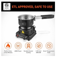 Estufa eléctrica de arranque de carbón de coco, placa caliente, quemador de carbón más rápido duradero, 120V ~ 600W con mango, parrilla y estante de acero inoxidable