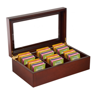 <span class=keywords><strong>Caja</strong></span> de Té de <span class=keywords><strong>Madera</strong></span> Oscura con Tapa de Vidrio Transparente, Organizador de Bolsitas de Té con 6 <span class=keywords><strong>Compartimentos</strong></span>, Exhibidor para Encimera de Cocina - Product Image 2