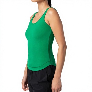 Women's Green <b>Sleeveless</b> Tank <b>Top</b> Scoop Neck Casual <b>Knitted</b> Spandex/Polyester Solid Color Breathable Eco-Friendly Quick Dry 180g - Product Image 2
