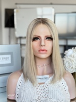Perruques juives SHY à nœud unique, vente en gros, couleur blond clair premium, avec dessus en dentelle, perruque super légère à couches dégradées, personnalisée pour les propriétaires de salons