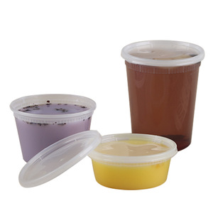 Vasos de plástico transparentes desechables para sopa con tapa redonda a presión, aptos para microondas, recipientes para llevar para catering y picnics. - Product Image 1