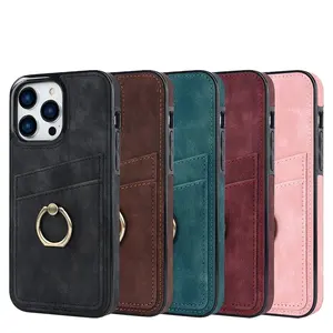 Casing ponsel kulit plug-in fashion untuk iPhone, casing ponsel bisnis kelas atas Retro 13Pro dengan pemegang tarik Apple 12 sederhana 11