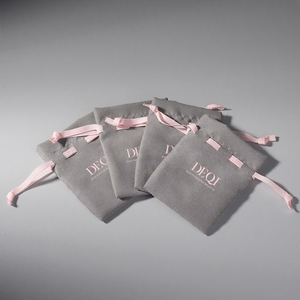 DEQI Premium Custom pink Gray Jewelry Pouches Drawstring Jewelry Pouch Bag Jewelry Packaging for <b>Ring</b> Earrings Necklace Pendant - Product Image 1