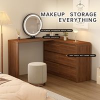 Bureau de toilette modulaire en noyer avec armoire à 6 tiroirs et miroir LED entièrement en aluminium pour chambre à coucher.