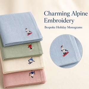 Embroidered Cotton Napkins 100% Linen Custom Napkins fRectangle Handmade Classic <b>Table</b> for Home & Airplane Use with Logo Decor - Product Image 6