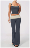 Ensemble de yoga pour femme : Soutien-gorge de sport color block et Leggings taille haute à revers, effet ventre plat et rehaussement des fesses, sensation seconde peau, pour la gym et l'entraînement