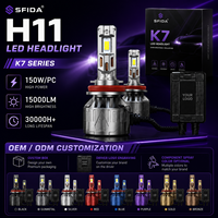 Proveedor de Faros LED de Alta Potencia SFIDA K7, Bombilla H11 150W 6000K, Cuatro Tubos de Cobre, IP67, Fabricante de Accesorios para Automóviles