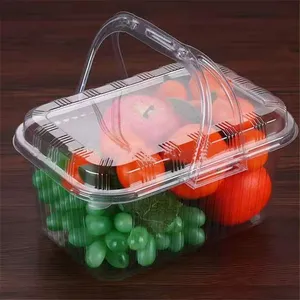 Kotak wadah makanan Salad transparan Bening, kotak kemasan kue pernikahan plastik kosong transparan bening dengan tutup berengsel persegi untuk hewan peliharaan