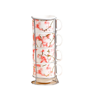 DAWEI Creative Classic Gold-stamped Ceramic Coffee <b>Mug</b> Set of 4 Stackable Microwave & Dishwasher Safe Color <b>Box</b> for Presents - Product Image 1