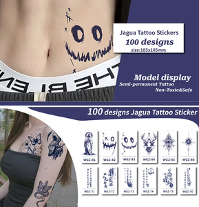 Nhãn dán hình xăm bán vĩnh viễn nữ chiến binh kiếm hoa Samurai màu xanh đậm phụ nữ Nhật Bản 100% dài cuối cùng mực thực vật - Product Image 3