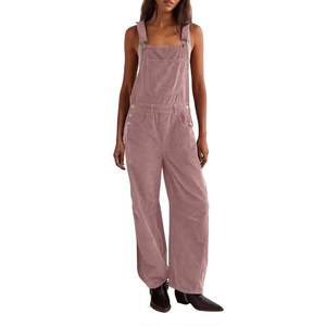 Custom Solid Loose Casual Cargo Sweatpants Jumpsuit Brown Corduroy Retro Baggy Suspender Cotton <b>Overalls</b> <b>Women</b> - Product Image 3