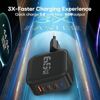 Chargeur mural USB 65W 2C1A PD QC3.0 Gan Super Rapide, prise EU universelle, noir et blanc, pour smartphone, ordinateur portable, tablette, montre connectée