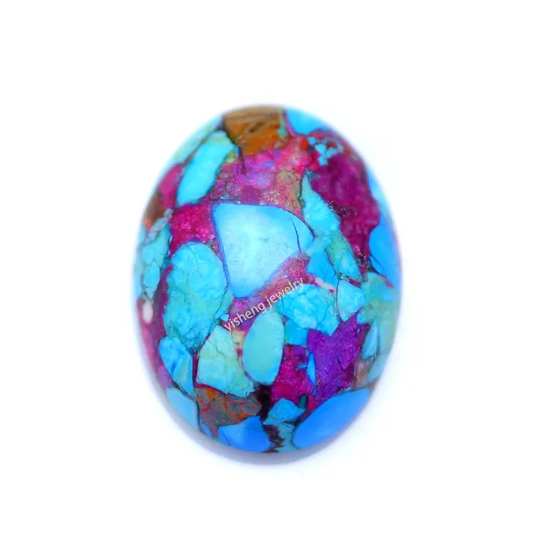 Kawaii New Fashionable Product Natural Raw Material Added Colors Oval Flat Back Cabochon Lab Created Turquoise Stone