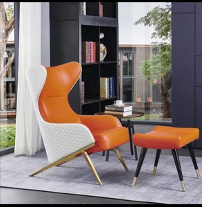 Modern High <strong>Back</strong> <strong>Wing</strong> <strong>Chair</strong> with Armrest Metal Steel Legs Leather Living Room Leisure Lounge <strong>Chair</strong> Hotel Accent <strong>Chair</strong> - Product Image 3