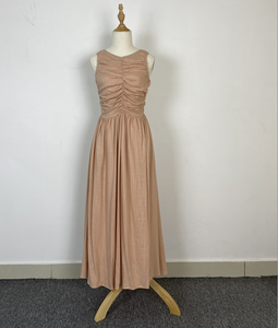 Vestido Maxi Elegante sin Mangas al por Mayor con Cintura Imperio Fruncida, Corte A, Color Liso, Tela Viscosa Transpirable, Vestido de Fiesta de Verano - Product Image 4