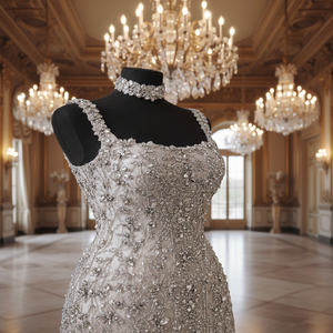 Elegante Vestido de Noche Formal de Satén y Seda con Pedrería de Cristal, Vestido Elegante para Eventos Especiales para Damas - Product Image 1