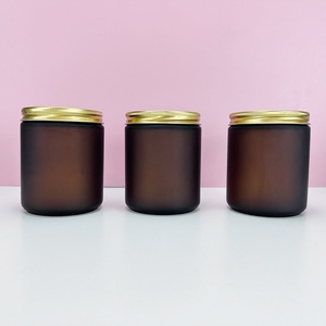 Wholesale Home Decor Glass Storage Containers 100ml 250ml <b>Empty</b> Recycled Straight Sided Amber Glass Candle <b>Jars</b> With Metal Lids - Product Image 1