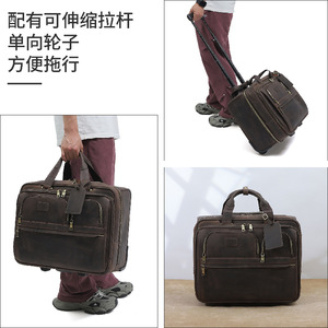 Dujiang Men's 16-Inch Business Carry-On <b>Suitcase</b> With Swivel Wheels Durable Leather Travel Bag For Business Travel - Product Image 2