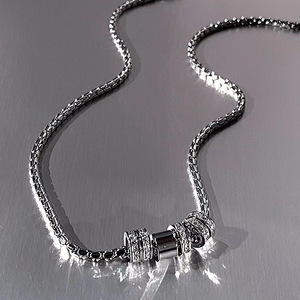 Titan Stahl Halskette mit kaltem Wind Flash Diamond <span class=keywords><strong>Ring</strong></span> Anhänger Luxus All-Match Schlüsselbein Kette für Männer Damenmode - Product Image 1