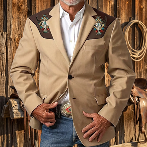 Blazer décontracté pour hommes, style vintage aztèque western, à simple boutonnage, double bouton, col cranté, en polyester, vente en gros - Product Image 2