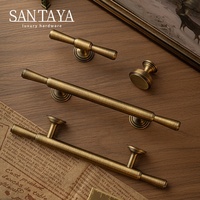Poignées Santaya en laiton brossé antique massif pour armoires de cuisine, tiroirs de placard, poignées en T et boutons longs en bronze pour meubles