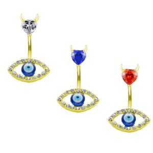 <span class=keywords><strong>Gaby</strong></span>, nuevo diseño, anillo de acero inoxidable para el vientre, corazón y ojos malvados, doble montaje, Piercing, ojos azules, joyería para el cuerpo para bodas - Product Image 2