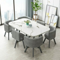 Table à manger moderne de luxe en acier inoxydable doré avec plateau en marbre pour la salle à manger, ensemble de table à manger