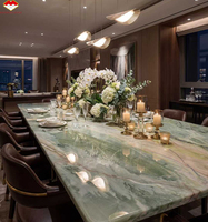 Comptoirs d'îlot de cuisine, carreaux muraux de salon et salle à manger en marbre vert Tiffany, modernes, luxueux, imperméables et écologiques