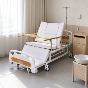 Lit médicalisé manuel à rotation latérale avec tête de lit en ABS, barrières latérales pliables, trou pour commode et poteau porte-perfusion - Product Image 4