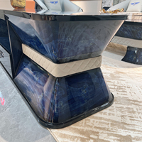 Meuble TV moderne de luxe, couleur bois naturel bleu, style italien, meuble de salon, meuble TV