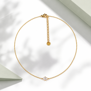 Collier en zircone cubique Marquise en acier inoxydable plaqué or 14 carats par électrolyse sous vide, chaîne délicate à maillons - Product Image 1