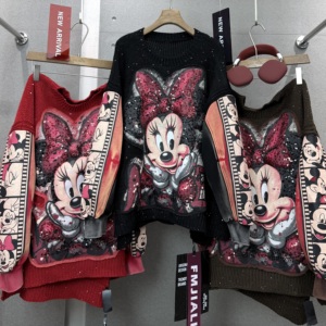 8582/FANMAJIALIE Abito da Donna Personalizzato Stile Y2K, Maglione con Cartone Animato Mickey, Materiale Effetto Vissuto con Ricami Decorativi - Product Image 1