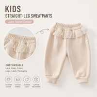 Jogging en coton doux pour filles avec taille en dentelle et revers, personnalisable OEM ODM, pantalon de survêtement pour tout-petits, vente en gros, coton super doux / molleton bouclette