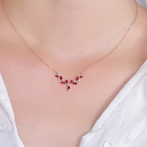 Commercio all'ingrosso di moda oro rosa 925 argento puro rosso gemma zircone collana ciondolo <span class=keywords><strong>gioielli</strong></span> da donna e da ragazza - Product Image 4