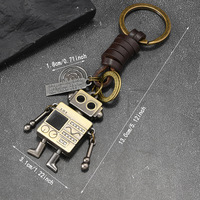 Beweglicher Roboter-Schlüsselanhänger Retro Geflochtenes Leder und Legierungsanhänger Kreatives Personalisiertes Geschenk