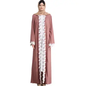 High quality cotton and linen with lace islamic clothing abaya with belt