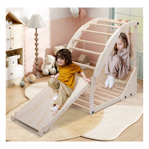 Structure de jeu d'intérieur Montessori 8-en-1 en bois naturel pour enfants, avec toboggan, arche d'escalade, balançoire et tente de conversion multifonctionnelle - Product Image 1