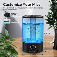 Humidificateur ultrasonique noir 3L, grand humidificateur à brume ultrasonique avec minuterie 2/4/8H, 3 vitesses, faible bruit, humidificateur électrique à télécommande