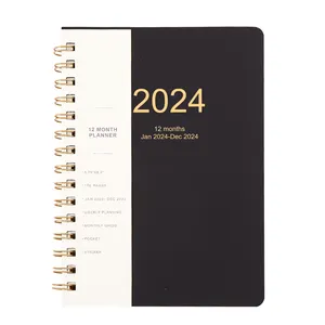 2024 12 महीने योजनाकार पु चमड़े के साथ नि: शुल्क नमूना अनुकूलित 2024 डिजाइन सर्पिल जर्नल नोटबुक एजेंडा जेब स्टिकर