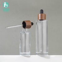 Ensemble de flacons cosmétiques en verre transparent de 50 ml et 100 ml avec compte-gouttes/pompe, bouchon en noyer noir, pour huile pour le visage, sérum, lotion, YAN Packaging Premium