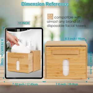 Bamboo Tissue Box With Drawer 18L Organizer For Bathroom <b>Dressing</b> <b>Table</b> - Product Image 2