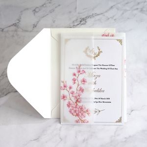 Invitation de mariage en vélin floral à motif de fleurs de cerisier, impression personnalisée, enveloppe en vélin translucide, carte d'invitation de mariage pour fête de mariage - Product Image 2