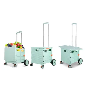 BAOYU Plastic Grocery Trolley Foldable Mini Shopping Cart Camping Folding Hand Trolley
