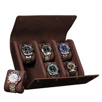 Eonluxe Boîte de rangement pour montres mécaniques à six emplacements en cuir Crazy Horse vintage, portable, résistante aux chutes, en cuir véritable, NEUVE