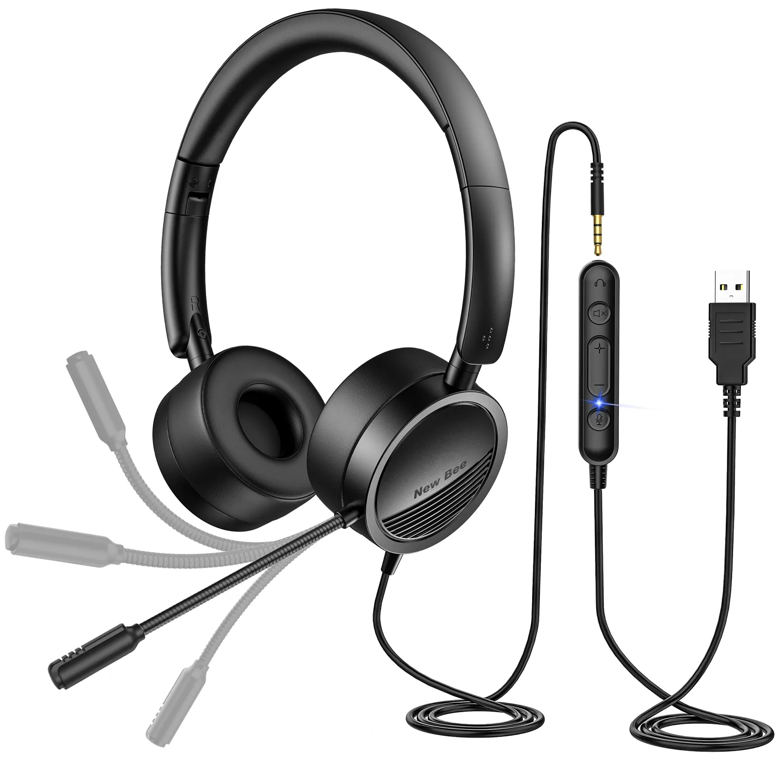 Neues Bee PC-Telefon-Headset H360 3,5-mm-und USB-Stecker Geräusch unterdrückung Call Center-Kopfhörer Kabel gebundene Business-Headsets