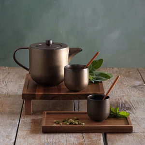 Service à <span class=keywords><strong>thé</strong></span> et café en porcelaine de haute qualité, écologique, de qualité alimentaire, rouge rouillé, avec carafe, bouilloire, tasses et plateau de service en bois - Product Image 3