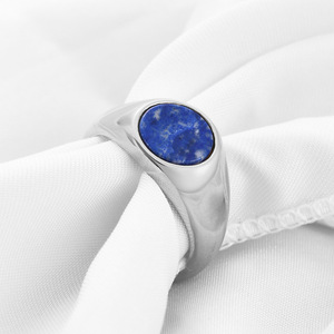 Anillo de acero inoxidable con bisel de piedra azul para mujer, uso diario - Product Image 1
