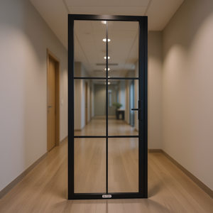 Porte de séparation intérieure en verre noir 32,7x79,3 pouces, design minimaliste, isolation acoustique, ouverture latérale - Product Image 3