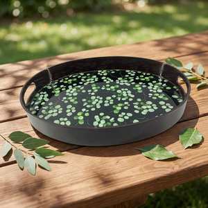 Plateau de service rond en bois à motif végétal, taille personnalisable, logo, multifonctionnel pour la maison, l'hôtel, la restauration - Qualité supérieure - Product Image 1