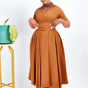 Nova Moda Gola Alta das mulheres elegante frisada vestido grande balanço com cintura embrulhado vestido Africano